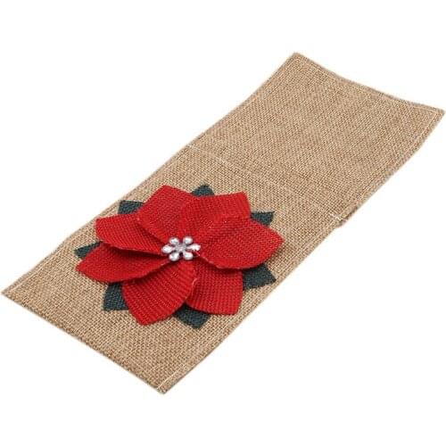 Red Petals Linen Christmas Wedding Decorative Tableware Knife Fork Covering Bag Home Decor Silveware Holders Pocket Dinner Decor