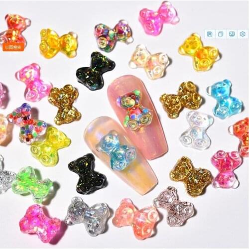 Glitter Gummy Bear Jelly Gel Press-on Nail Design 50pcs/lot 3D Cute Bear Resin Nail Art Decorations Aurora Rhinestone ,GH5656-IU