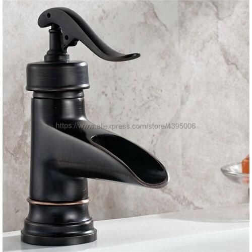 Oil Rubbed Bronze Deck Mount Waterfall Bathroom Faucet Vanity Vessel Sinks Mixer Tap Cold And Hot Water Tap Bnf432