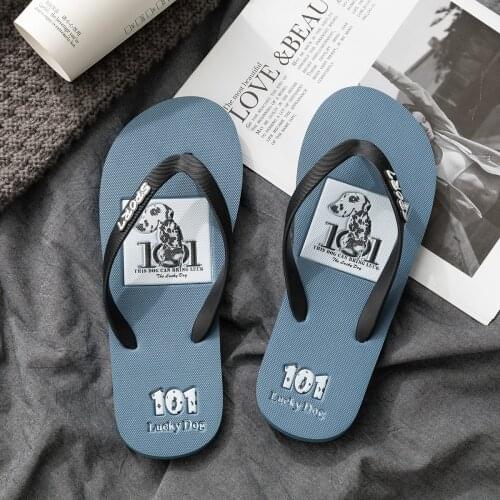 Men Summer Flip Flop Cartoon Lucky Spotted Dog Stripe Slippers