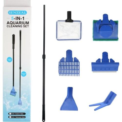 Senzeal 5 in 1 Cleaning Tool Kit Glass Aquarium Fish Tank Cleaning Tool For Fish Shrimp Fishnet Cleaner Kits