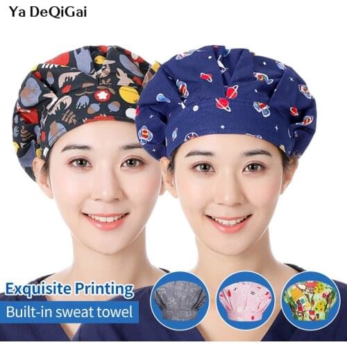 New laboratory printing work cap Unisex Breathable work beauty mens scrubs cap Health services practice grooming caps wholesale