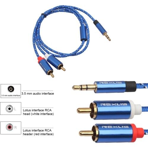 New RCA Cable 2RCA to 3.5 Audio Cable RCA 3.5mm Jack RCA AUX Cable for DJ Amplifiers Subwoofer Audio Mixer Home Theater DVD Blue