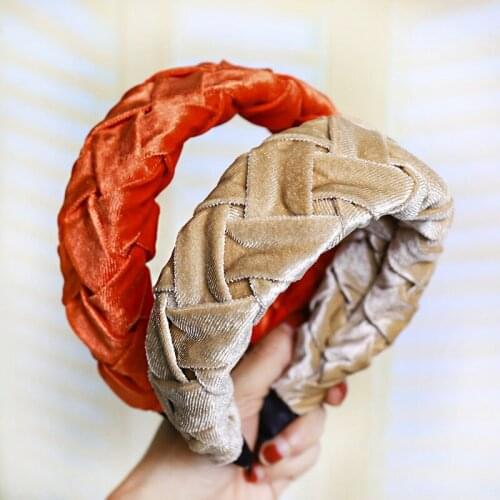 Luxury Velvet Braided Hairbands For Girl Wide Thicken Handmade Hair Hoop Winter Bezel Headbands Women Girl Head Hair Accessories