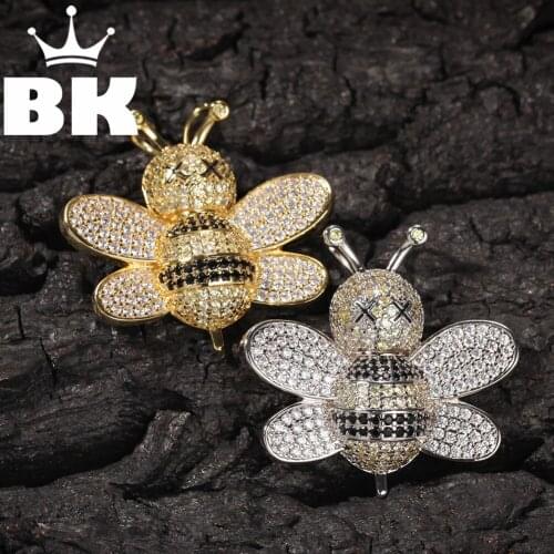 THE BLING KING Custom Hardworking Bee Pandent CZ Pendant Necklace Hip Hop Full Iced Out Cubic Zirconia gold sliver CZ