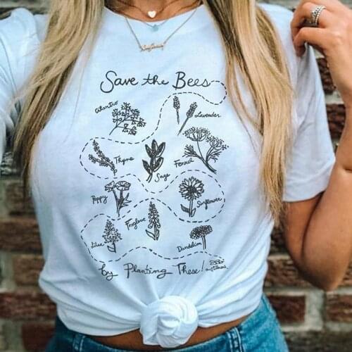 Help More Bees Vintage Graphic Tee Shirts Women 90s Casual Grunge Plant These Shirt Cotton T-shirt Aesthetic Art Tops Drop Ship