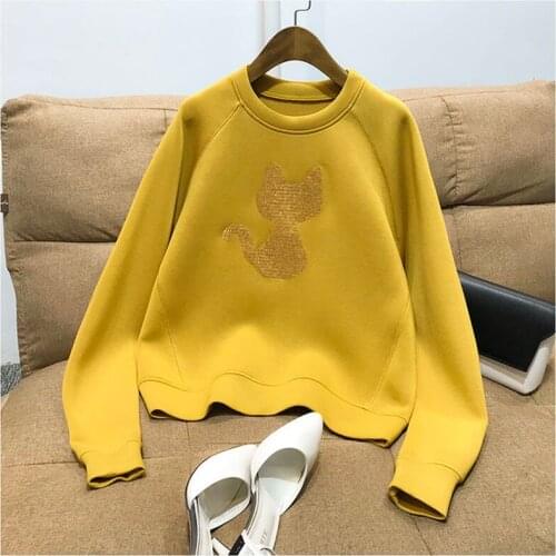 Casual Pullovers Cats Embroidery Space Cotton O-Neck Hoodies Spring Autumn New Korea Fashion Women Long Sleeve Loose