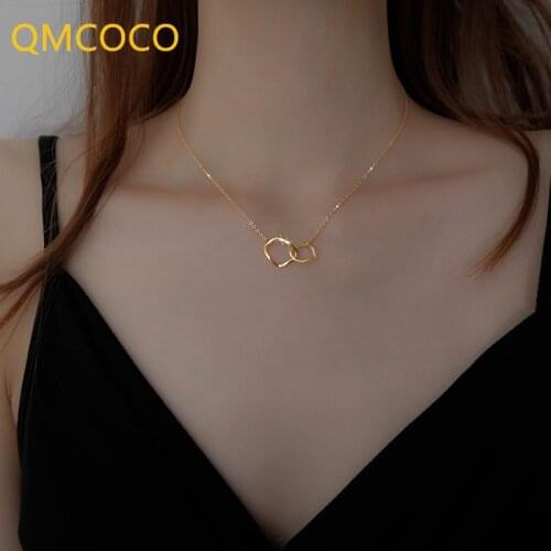 Trendy 925 Silver Necklace Double Loop Phase Buckle For Women Simple Geometric Pendant Clavicle Chain Party Jewelry Gifts