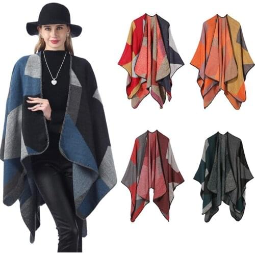 Multi Color Women Ruanas Cape Warm Thick Oversized Knitted Scarf Shawl Open Front Acrylic Woven Cardigan Poncho Stole One Piece