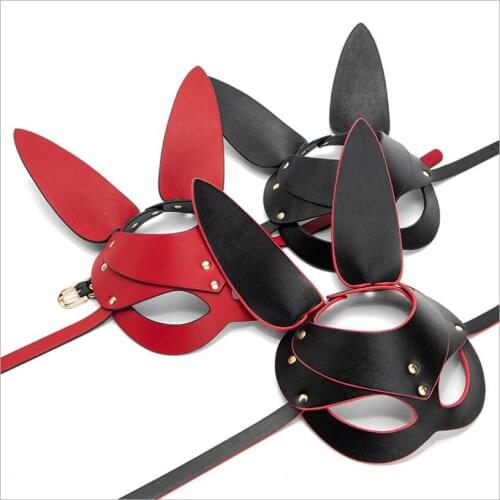 Sexy Cosplay PU Leather Rabbit Mask Long Ears Black BDSM Bondage Erotic Fetish Halloween Masquerade Sex Costume S0149
