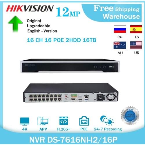 Hikvision 4K POE NVR DS-7616NI-K2/16P 16CH Onvif H265+ Support Two way Audio For IP Camera Security camera system Video Recorder