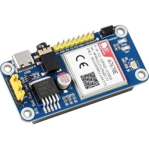 A7670E LTE Cat-1 HAT for Raspberry Pi 4 / 3 / Zero, Multi Band, Supports 2G GSM / GPRS LBS, for Europe Southeast West Asia