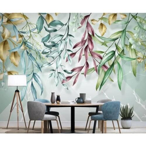 Nordic Tropical Wallpaper Watercolor Leaf Mural Hand Painted Mural Creative 3D Wall Paper Geometric Murals Contact Paper Custom