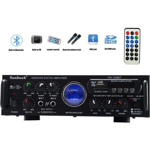 Sunuck Bluetooth FM USB Remote Control 2.1 100W Hifi AV Car Amplifier Karaoke Reverb Home Theater Sound Amplifier Audio
