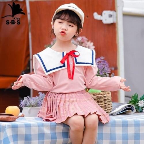2020 Spring Childrens Wear College Style Childrens T-shirt Butterfly Lace Girls Top Doll Lapel Long Sleeve Girls T-shirt