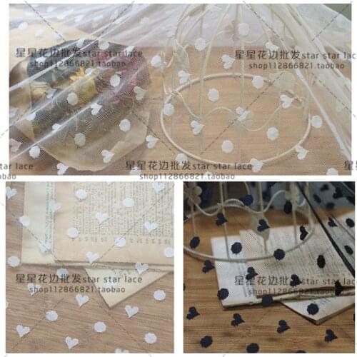 High Quality Stretchy Black White Mesh Tulle Jaquard Heart Polka Dot Lace Fabric DIY Wedding Clothing Decorative Net Fabric