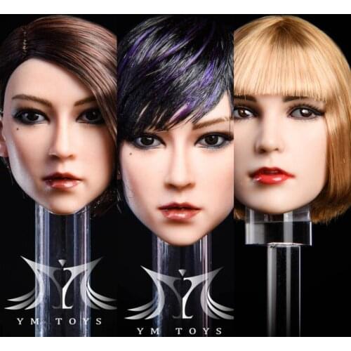 YMT011A YMT020A YMT020B 1/6 Scale Female Head Carved Short Hair Cool Girl Agent Head Sculpt Model for 1/6 Body