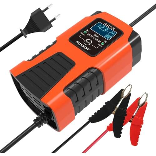 FOXSUR 6V& 12V 2A Battery Chargers for Cars, Motorcycles, ATVs, Lawn Mower and More Input voltage: 100-240V AC