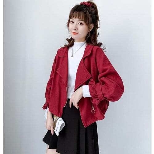 2021 Korean Loose Casual Jeans Jacket for Women Autumn Solid Color Vintage Long Sleeve Short Denim Jacket Female Outwear Z568
