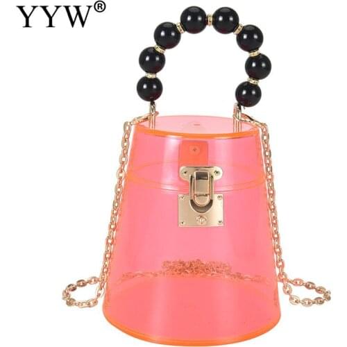 Woman Bag Acrylic Transparent Bucket Geometric Shape Personality Chain Messenger Bag 2021 Summer New Ladies Evening Handbag