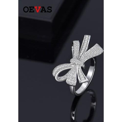 OEVAS Solid 925 Sterling Sparkling Full High Carbon Diamond Created Moissanite Wedding Rings For Women Engagement Party Jewelry