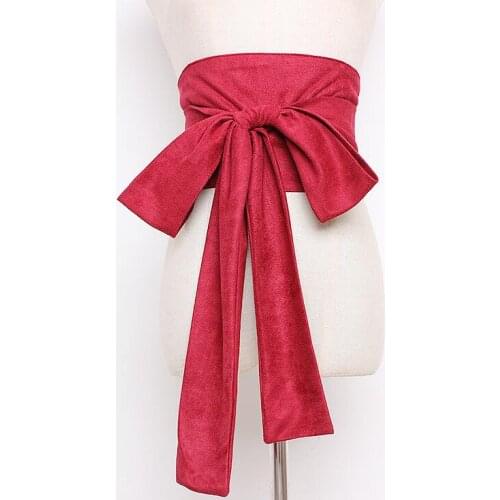 Womens runway fashion faux suede leather big bow Cummerbunds female Dress Corsets Waistband Belts decoration wide belt R1660