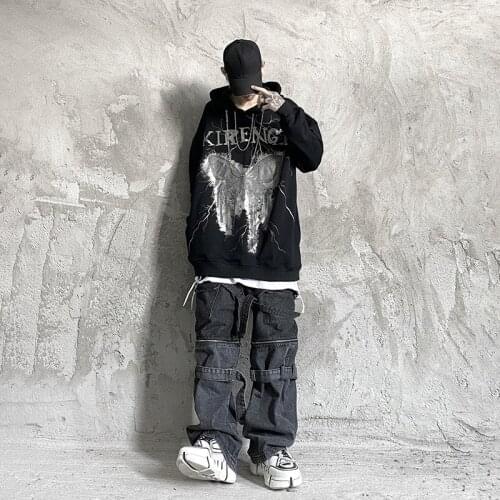 2021 Urban Men Hip Hop Sweatshirt Hoodie Butterfly Streetwear Harajuku Pullover Hoodie Cotton Fleece Winter Autumn Black Hoodie