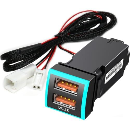 22x22mm QC 3.0 Dual USB Car Charger Adapter ABS Car Power Port for Toyota