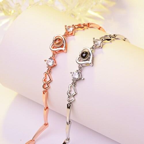 925 Sterling Silver Noble Fashion Heart-Shaped Bracelet I Love You Memory Hand Jewelry Valentines Day Gift