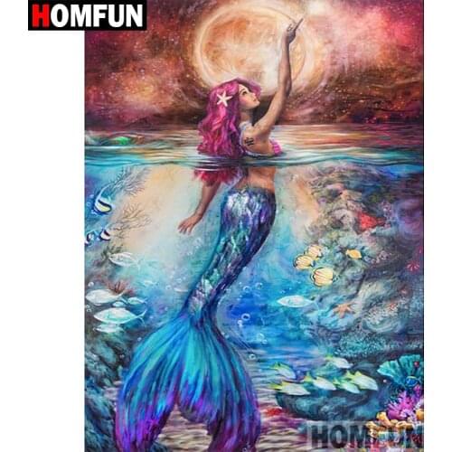 HOMFUN 5D DIY Diamond Painting Full Square/Round Drill "Cartoon mermaid" 3D Embroidery Cross Stitch gift Home Decor A00376