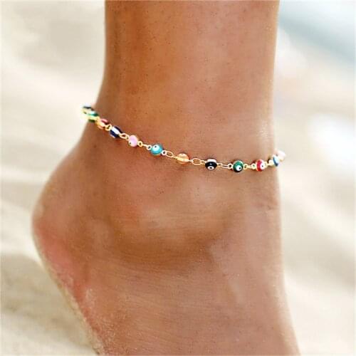 Bohemian Multicolored Turkish Eyes Beads Anklets for Women Turtle Shell Ankle Bracelet Summer Foot Bracelet Ocean Beach Jewelry