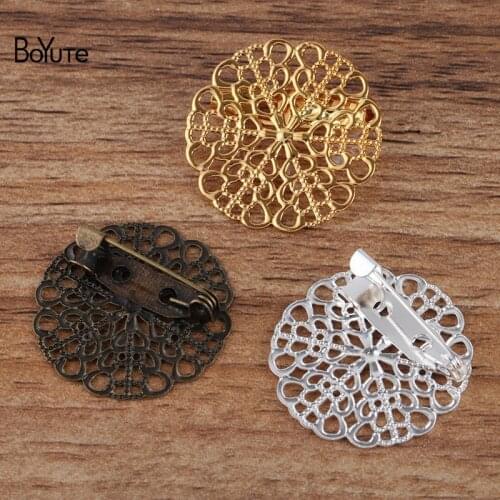 BoYuTe (20 Pieces/Lot) 3 Colors Plated 25MM Filigree Flower Brooch Base Diy Handmade Jewelry Accessories
