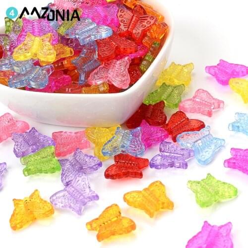 50pcs 9x11mm Mix Butterfly Transparent Beads Colorful Acrylic Loose Spacer Beads For Jewelry Making DIY Handmade Accessories