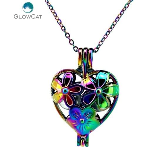 C401 COLORS 33mm Flowers Heart Beads Cage Necklace Pendant Aroma Essential Oil Diffuser Locket Necklace