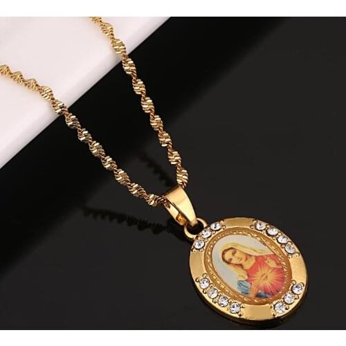 Gold Color Virgin Mary Pendant Necklace for Women Girls Our Lady Trendy Chain Jewelry