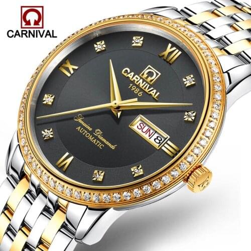 2017 Luxury CARNIVAL Brand Mens Watch Automatic Mechanical Watches Full Steel Waterproof Male Fashion Business Wrist Watch