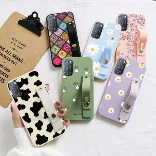 For OPPO A52 A92 A72 Case Soft Silicone Phone Cover For OPPO A 52 72 92 OPPOA52 OPPOA92 OPPOA72 Flowers Wrist Strap Coque Bumper
