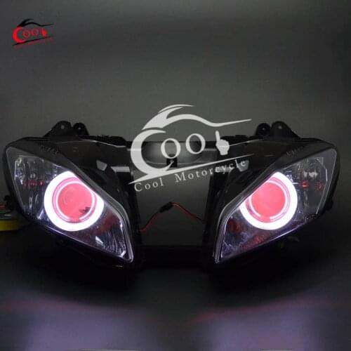 Projector Headlight HID White Angel Red Demon Eyes fits for Yamaha YZF R6 2008-2013