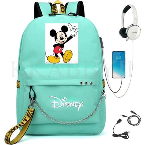 Disney Mickey Minnie Boy Girl Printed Canvas Capacity Backpack USB Charging Travel Backpack Students School Bag Kids