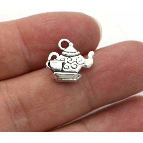 JAKONGO Antique Silver Plated Teapot Charms for Jewelry Making Bracelet Findings DIY Accessories 16x14mm 10pcs/lot