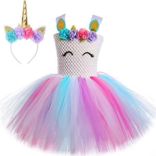 Flower Unicorn Costume for Girls Halloween Dress Up Clothes for Kids Girl Princess Birthday Tutu Dresses for Children New Year