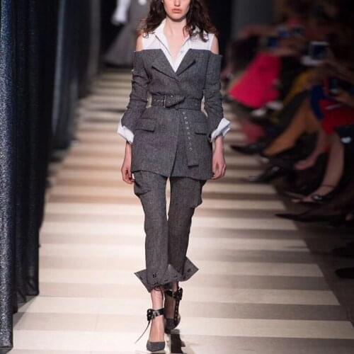 Shirt collar stitching New suit jacket women s autumn chic waist leisure shoulder open medium long fake two small suits