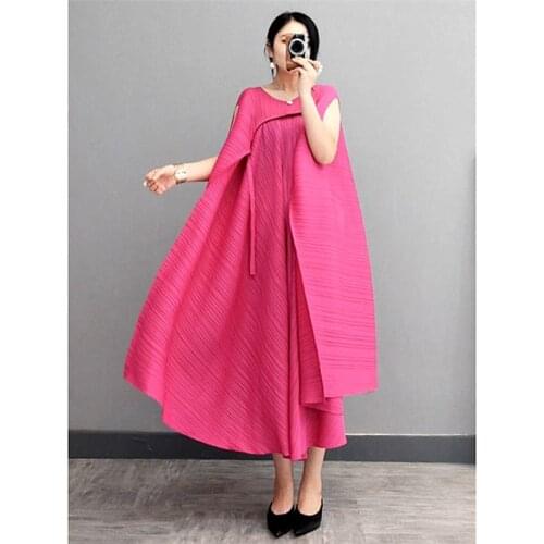Miyake Pleated 2021 Summer Plus Size Loose belly dress French Aesthetic Original design clothes niche dress