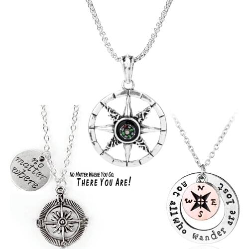 Lovers Necklace Circle Pendant Compass Necklace " Not All Who Wander Are Lost " And Compass Necklace Couple Jewelry цепь на шею