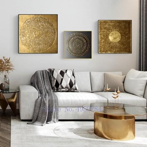 Metal Picture frame suspension Background wall Modern home decoration Art abstract painting Golden Square Entrance art painting