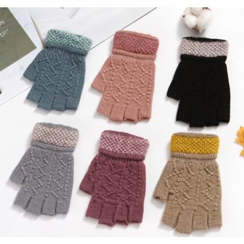 Unisex Half Fingerless Gloves Men Women Black Wool Knitted Wrist Length Winter Warm Mittens guantes mujer moto handsche luvas