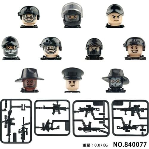 SWAT Figure Head Set Weapon Soldier MOC Building Blocks Model Bricks Toys Children 840077