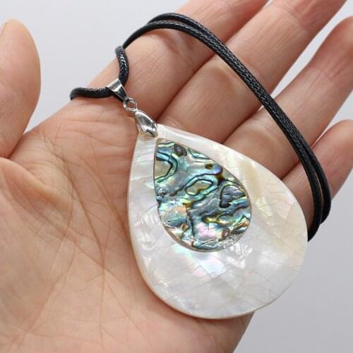 Natural Shell Necklace With Drop-Shaped Pendant Leather Cord 2MM Charms For Elegant Women Love Romantic Gift