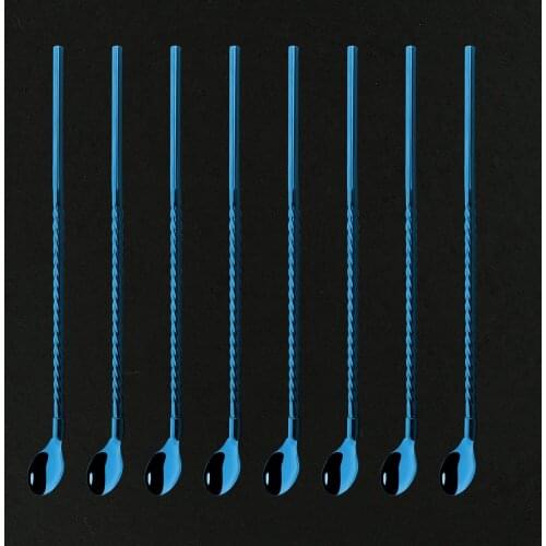 New Long Twisted Blue Floral Straw Spoon Portable Gold Tea Scoop Reusable Stainless Steel Straws Cocktail Coffee Stirring Spoon