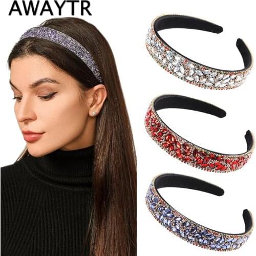 AWAYTR Korea Crystal Black Hairbands Hair Accessories Rhinestone Hair Band for Girls Hair Hoop Bands Bezel Headbands For Women